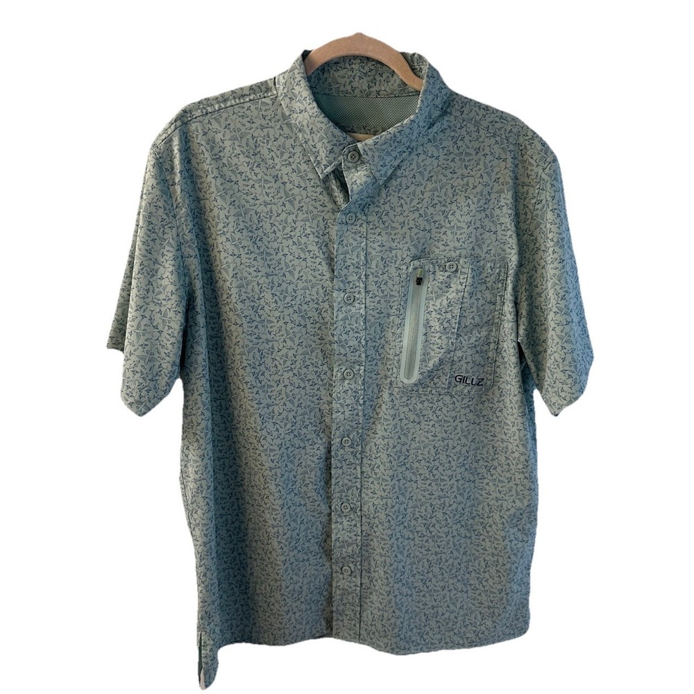 Gillz Light Blue Fish Graphic‎ Button Up Outdoor Fishing Shirt size M